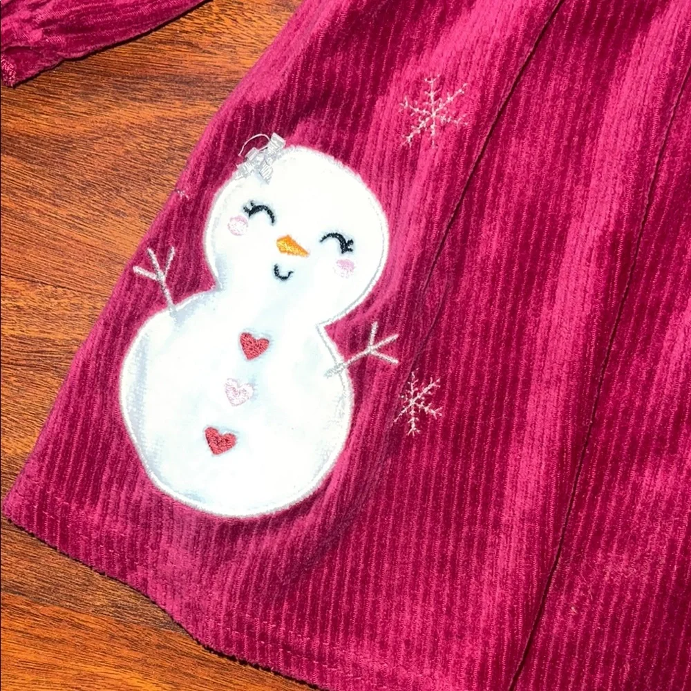 Baby Girl Burgundy Dress with Snowman Design